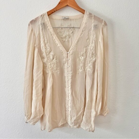 Joie 100% Silk Cream Embroidered Top Sz S - Picture 1 of 5